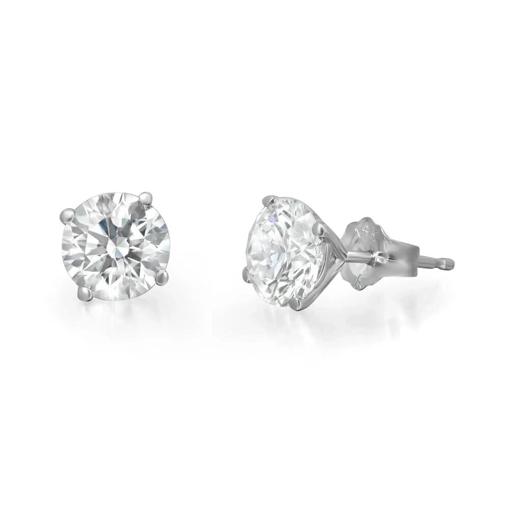 Round Cut lab Grown Diamond Stud Earrings 14K White Gold 1.66Cttw
